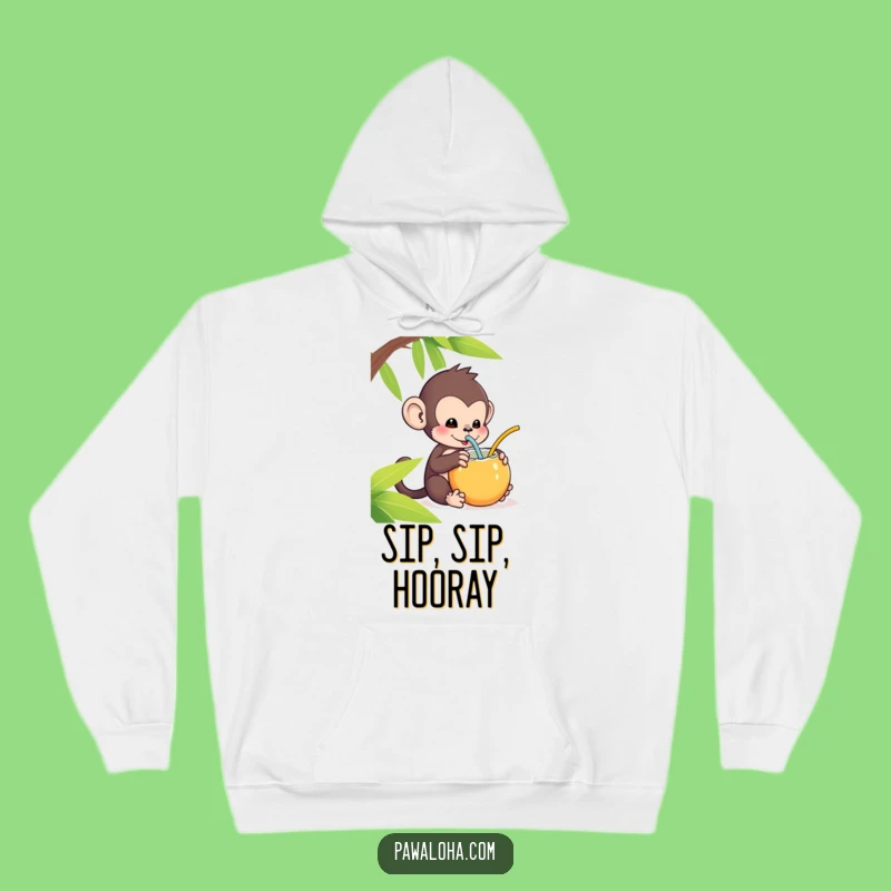 Funny Kawaii Monkey Hoodie: Cozy Coconut Sipper Sweatshirt - Tropical Gift