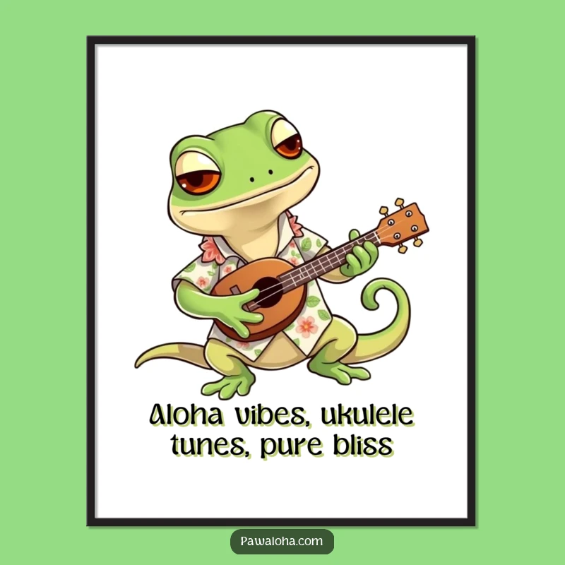 Free Printable Gecko Wall Art: Cool Hawaiian Shirt Ukulele Vibes