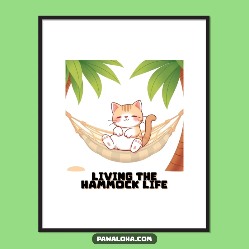 Free Printable Cat Art: Hammock Bliss, Tropical Decor, Downloadable