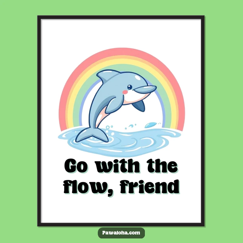 Free Printable Dolphin Wall Art: Fun Leaping Aquatic Scene, Rainbow Arch Downloadable Decor!