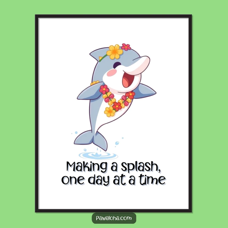 Free Printable Dolphin Wall Art: Funny Lei Dolphin Decor, Downloadable Art