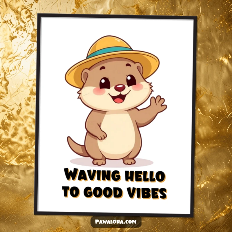 Funny Free Printable Wall Art: A cheerful mongoose character wearing a sun hat does a gentle wave, bringing friendly vibes.