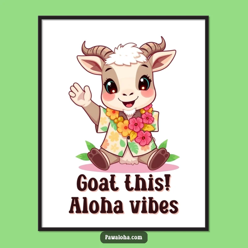 Free Printable Wall Art: Cheerful Aloha Goat Humorous Download