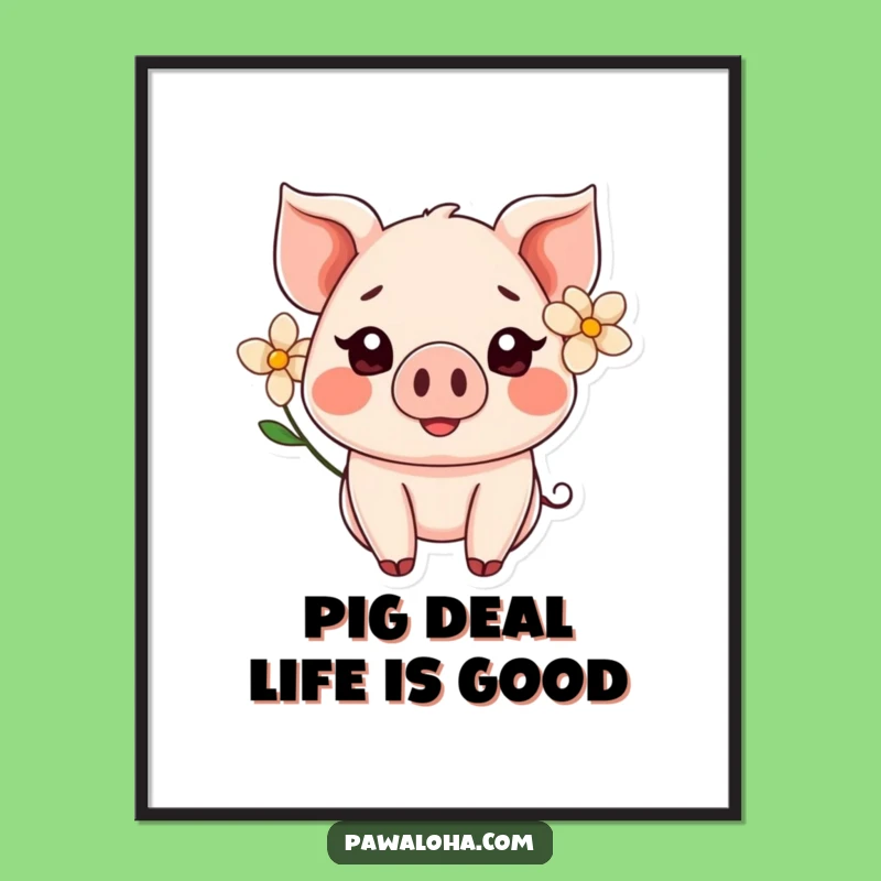 Free Printable Wall Art: Cute Kawaii Pig Flower Smiling Art!