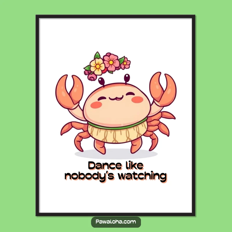 Free Printable Wall Art: Funny Kawaii Crab Hula Dance Downloadable Decor