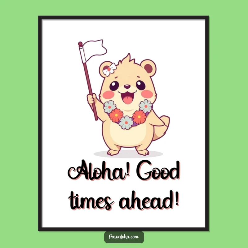 Free Printable Wall Art: Funny Leis Creature Waving Flag - Quirky Home Decor Download