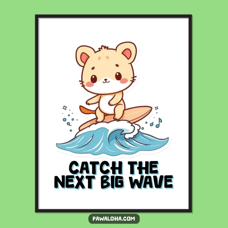 Free Printable Wall Art Funny Surfing Animal Tiny Board Beach Decor Download