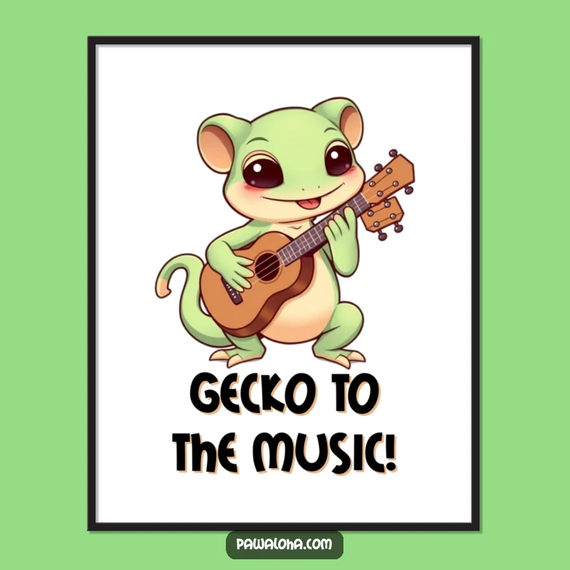 Free Printable Wall Art: Kawaii Gecko Strumming Ukulele Charm!