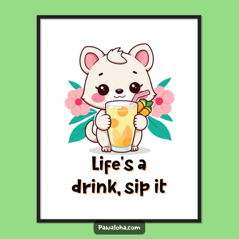 Free Printable Wall Art: Tropical Drink Animal Relaxed Vibes Downloadable Art