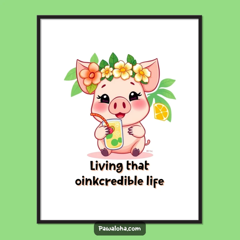 Funny Free Printable Wall Art: Pig's Tropical Paradise - Cheerful Downloadable Decor