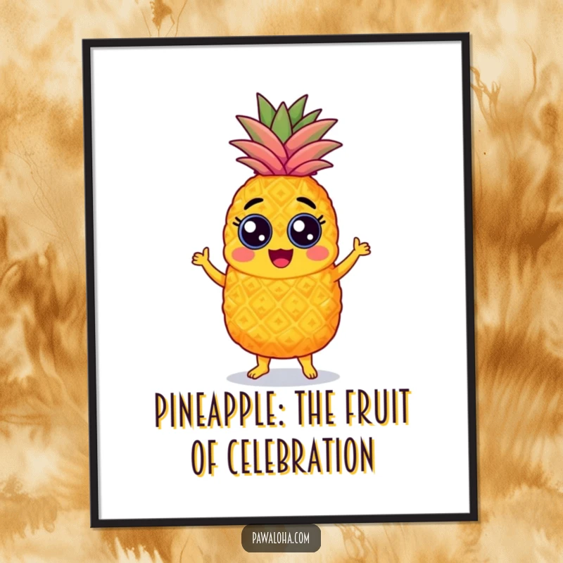 Funny Free Printable Wall Art: A happy pineapple with googly eyes is doing the samba, adding tropical party vibes.