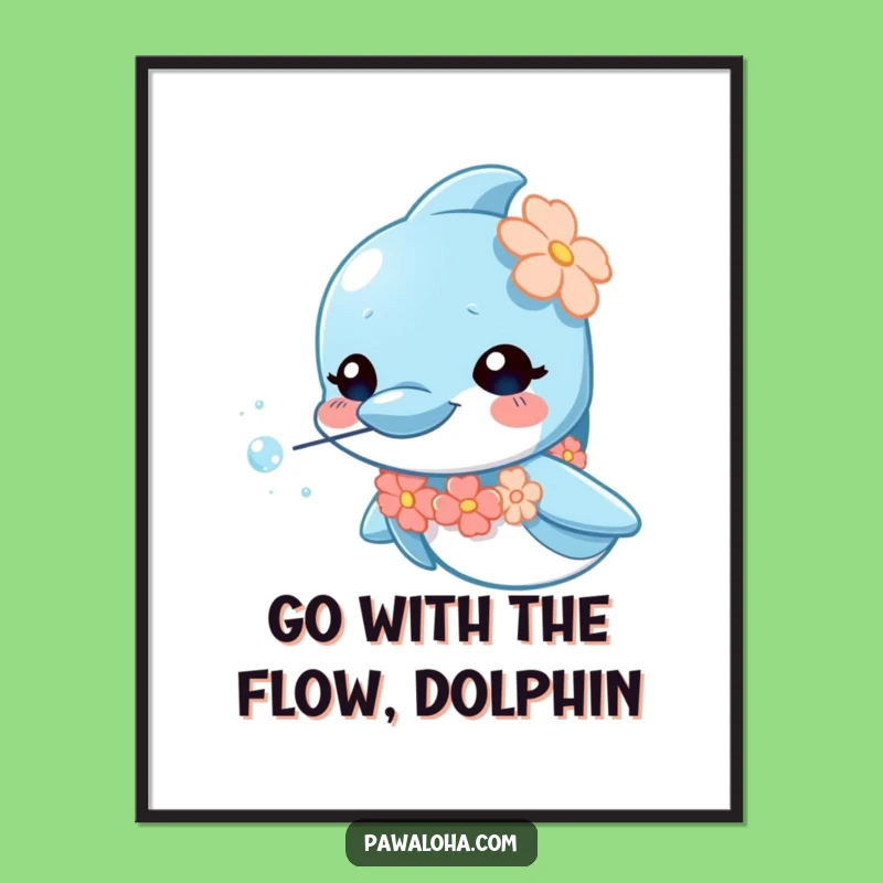 Funny Free Printable Wall Art Dolphin Lei Sparkly Bubbles Downloadable Decor Gift
