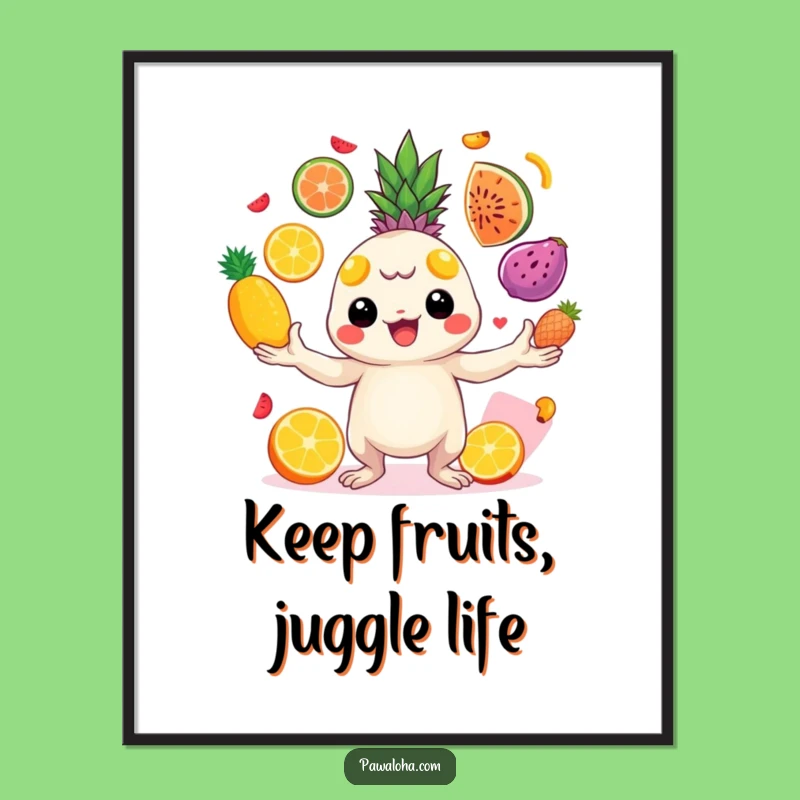 Free Printable Wall Art Funny Juggling Creature Tropical Fruits Decor Download