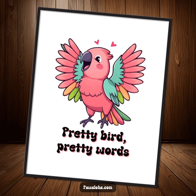 Funny Free Printable Wall Art: A vibrant parrot with wings spread wide, singing a cheerful melody, adding a tropical, humorous touch to decor.