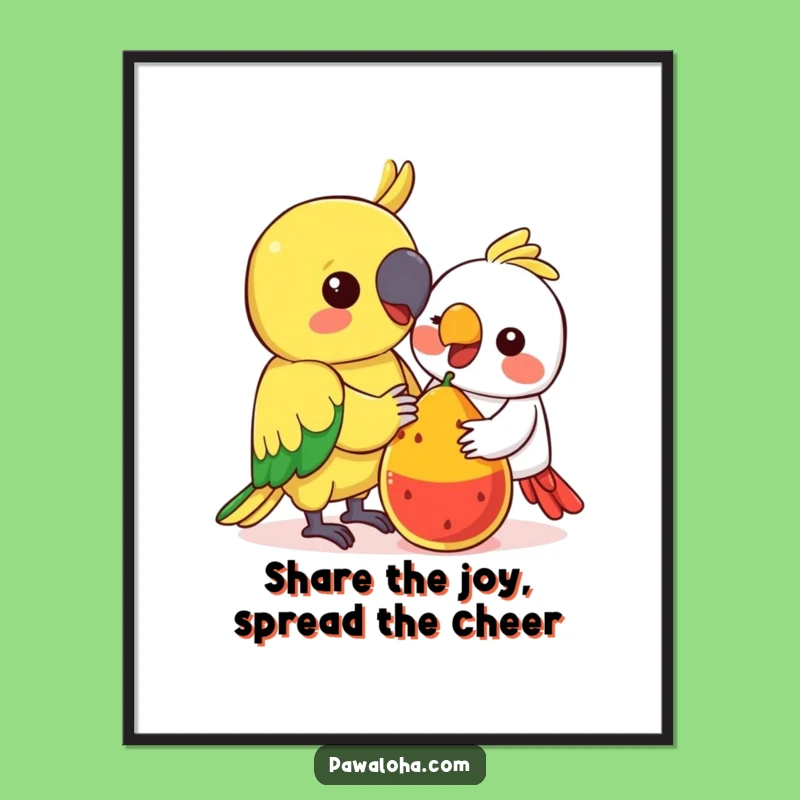 Free Printable Wall Art: Funny Kawaii Parrot Fruit Friends Downloadable Decor