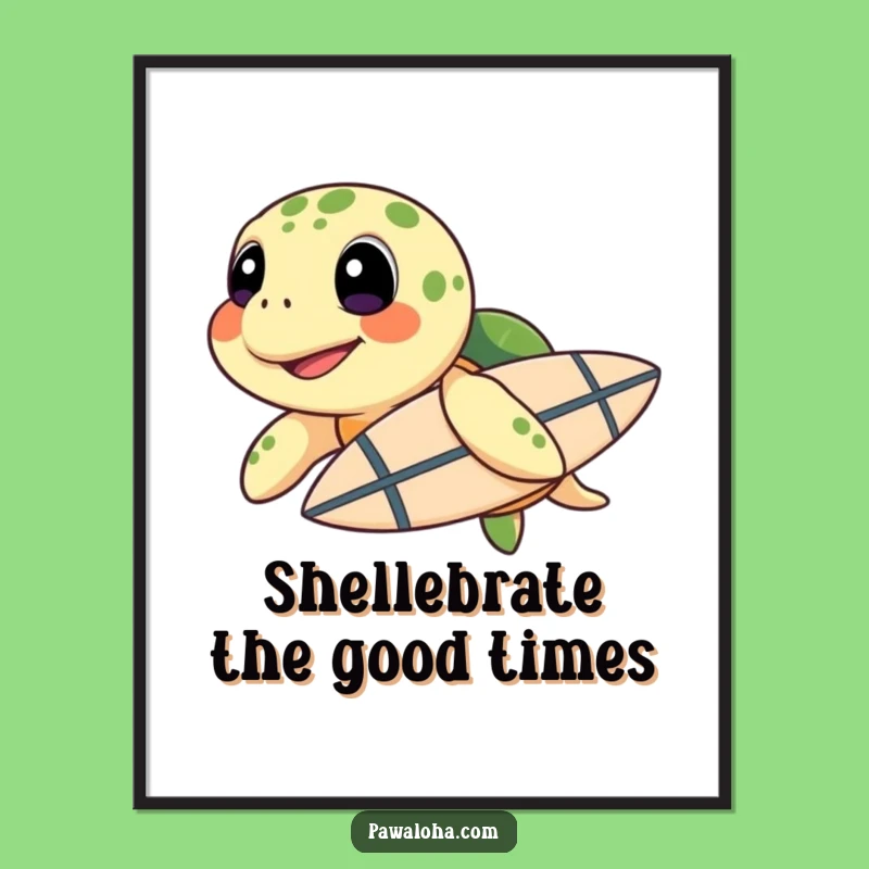 Free Printable Turtle Wall Art: Funny Surfer Turtle Decor, Downloadable Art