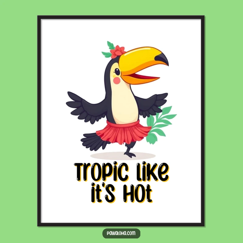 Free Printable Toucan hula Dancer Wall Art - Funny Tropical Downloadable Decor for Lively Spaces!
