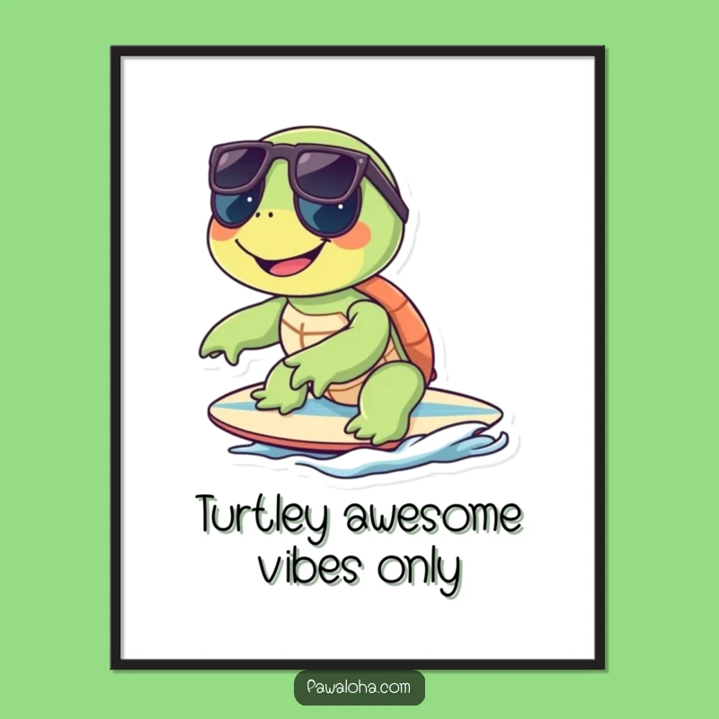 Free Printable Surfing Turtle Wall Art - Funny Cool Dude Decor Downloadable