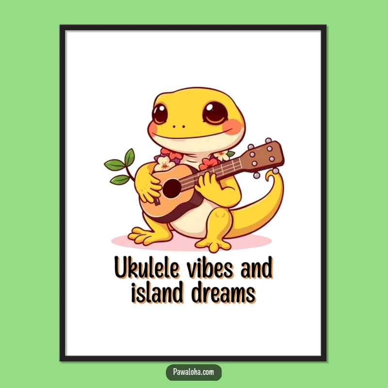 Funny Free Printable Wall Art: Kawaii Gecko Hawaii Vibes, Hilarious Downloadable Decor!