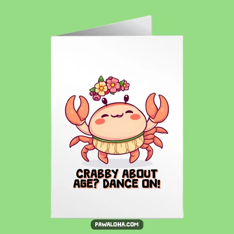 Free Printable Birthday Card: Funny Kawaii Crab Hula Surprise Downloadable Gift