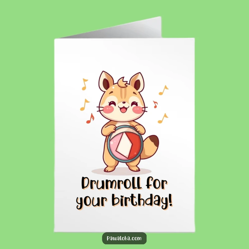Free Printable Birthday Card: Drumming Animal - Festive Downloadable Gift for a Rhythmic Celebration