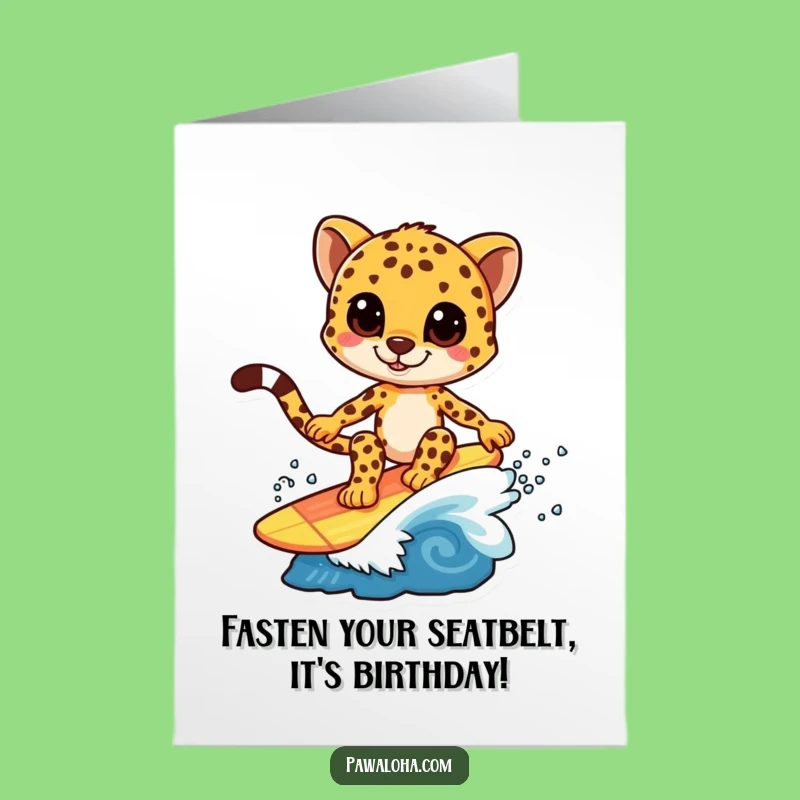 Free Printable Cheetah Birthday Card: Surfing Wave Fun