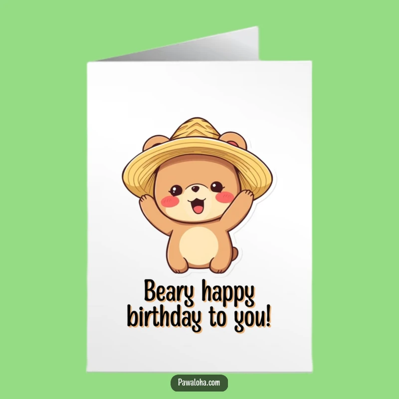 Free Printable Bear Birthday Card: Straw Hat Fun