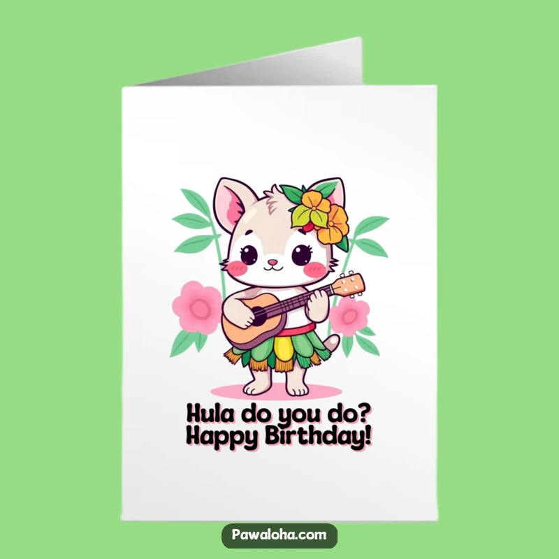 Free Printable Birthday Card: Funny Hula Animal Ukulele Fun Downloadable Gift