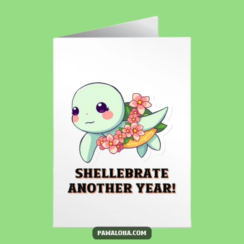 Free Printable Birthday Card: Funny Kawaii Turtle Garland Surprise Downloadable Gift