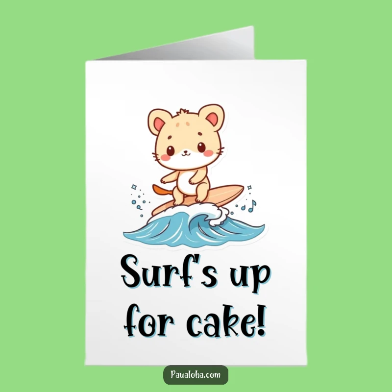 Free Printable Birthday Card Funny Surfing Animal Tiny Board Downloadable Gift