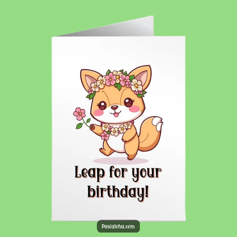 Free Printable Birthday Card: Leis & Hopping Animal - Energetic Downloadable Gift for Joyful Birthdays