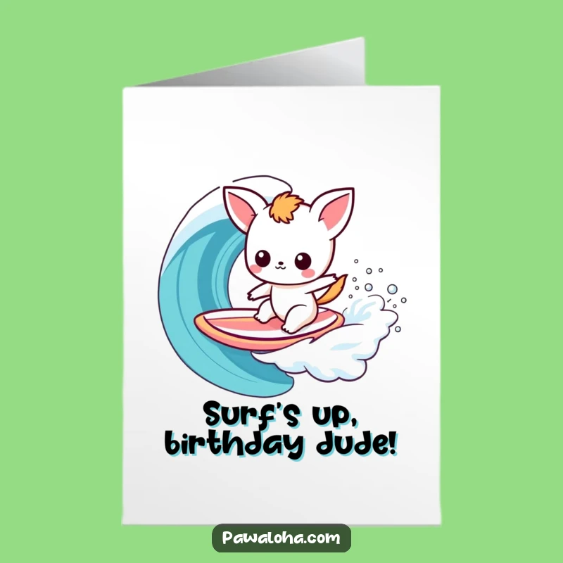 Free Printable Birthday Card: Surfing Animal Rainbow Wave Fun Downloadable Gift
