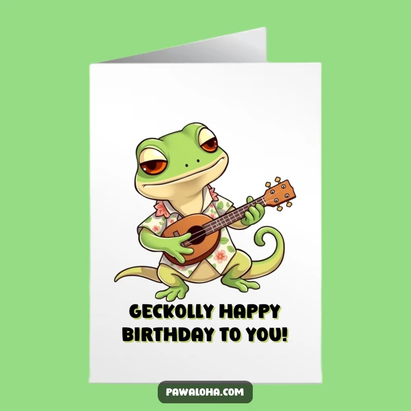Free Printable Gecko Birthday Card: Cool Ukulele Vibes Funny Downloadable Gift