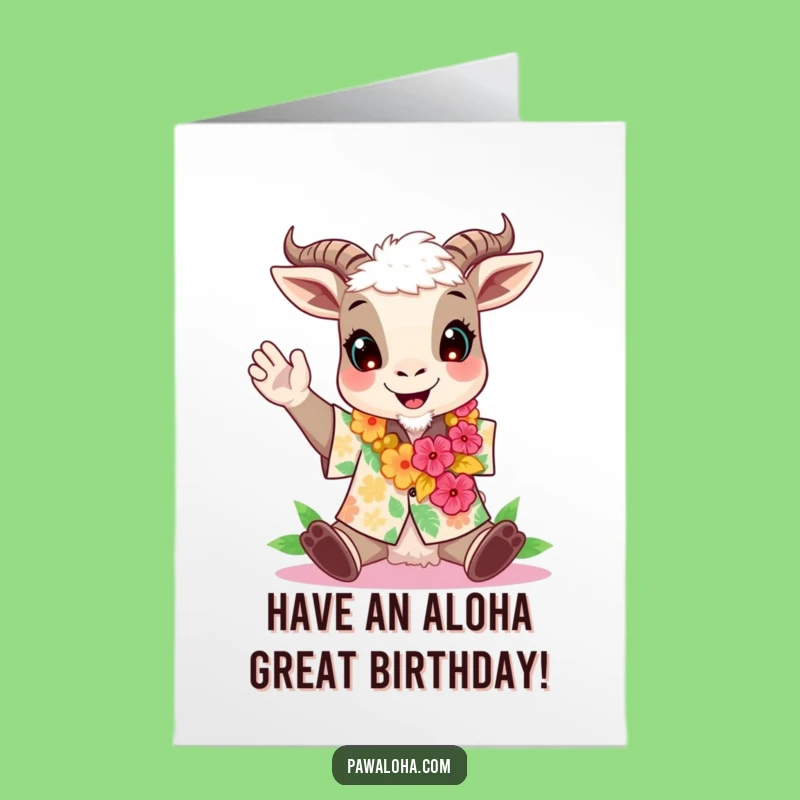 Free Printable Goat Birthday Card: Aloha Cheer Funny Downloadable Gift