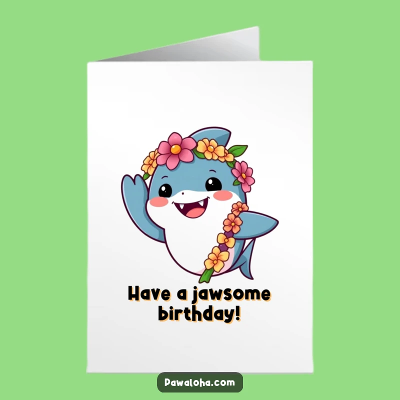 Free Printable Funny Birthday Card: Shark's Aloha Bash - Festive Downloadable Gift