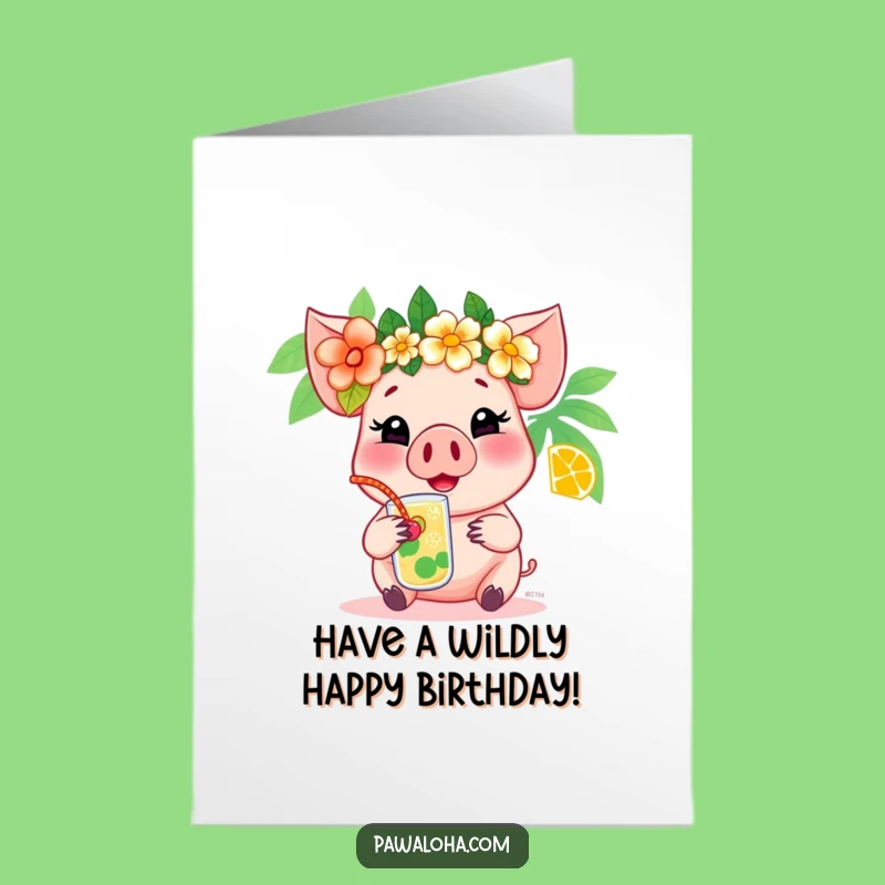 Free Printable Funny Birthday Card: Pig's Tropical Bash - Festive Downloadable Gift
