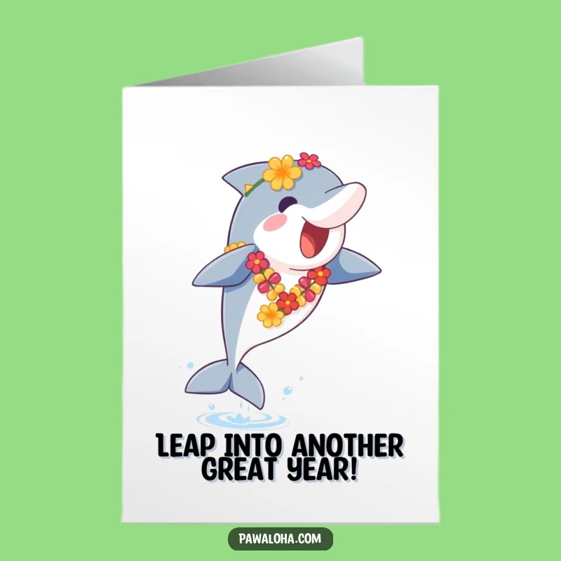 Free Printable Dolphin Birthday Card: Funny Lei-Wearing Dolphin Gift, Print at Home