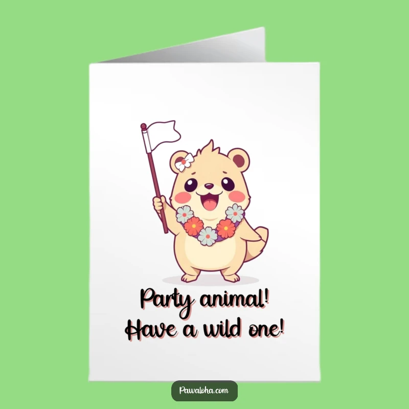 Free Printable Birthday Card: Funny Leis Creature Waving Flag - Instant Download Gift
