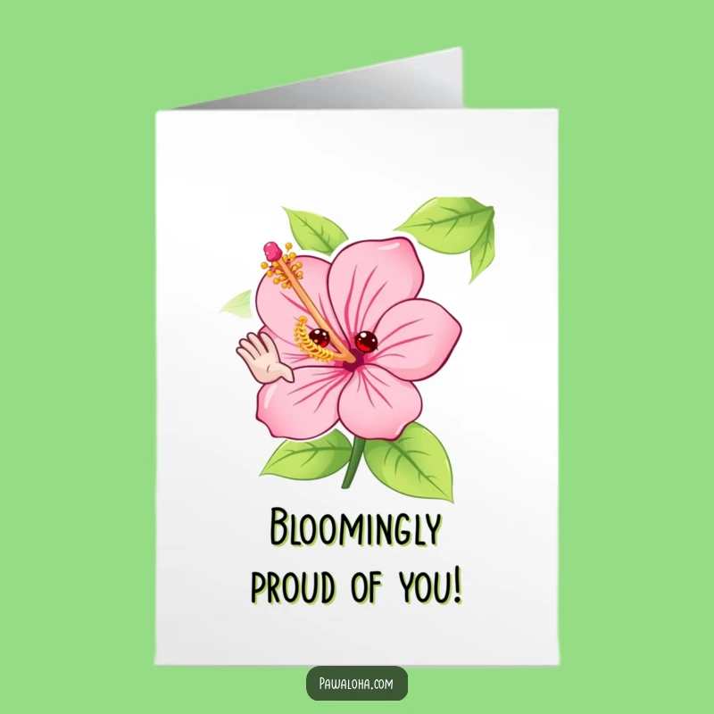 Free Printable Congrats Card: Cute Hibiscus Flower Waving Hello, Funny DIY Downloadable Gift!