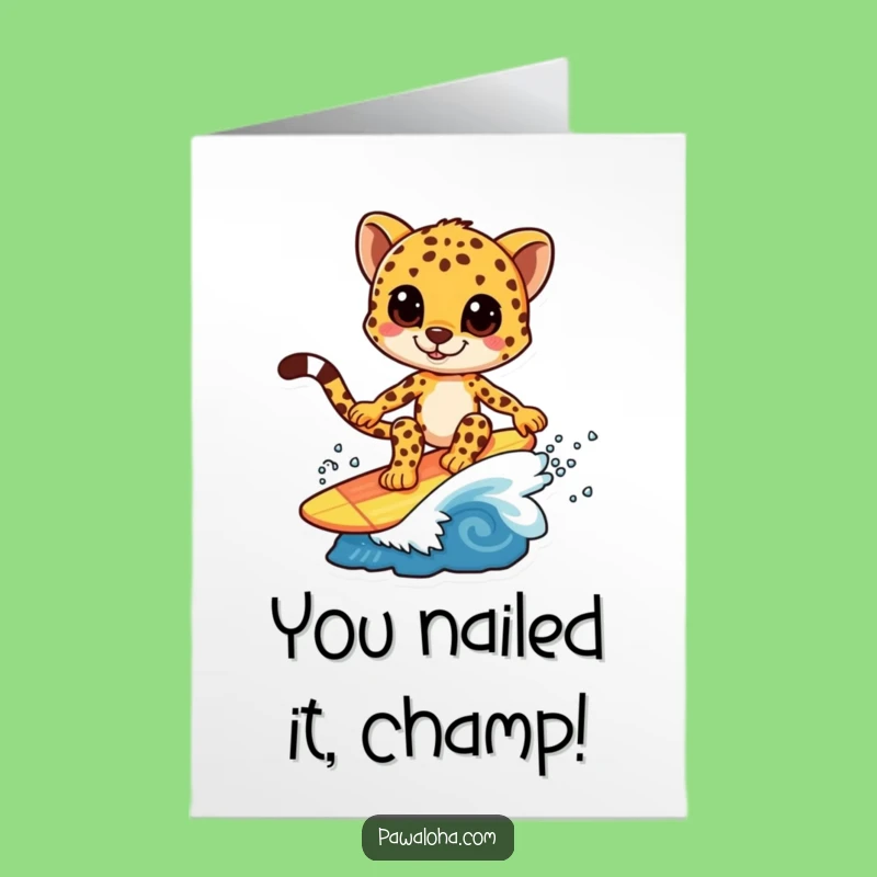 Free Printable Cheetah Congratulations Card: Surfing Success