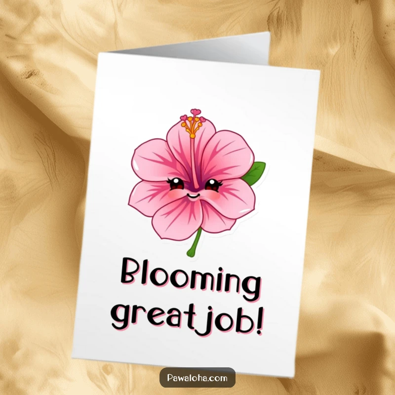 Funny Free Printable Congratulations Card showing a smiling hibiscus flower character, perfect for celebrating any happy occasion with cheer.