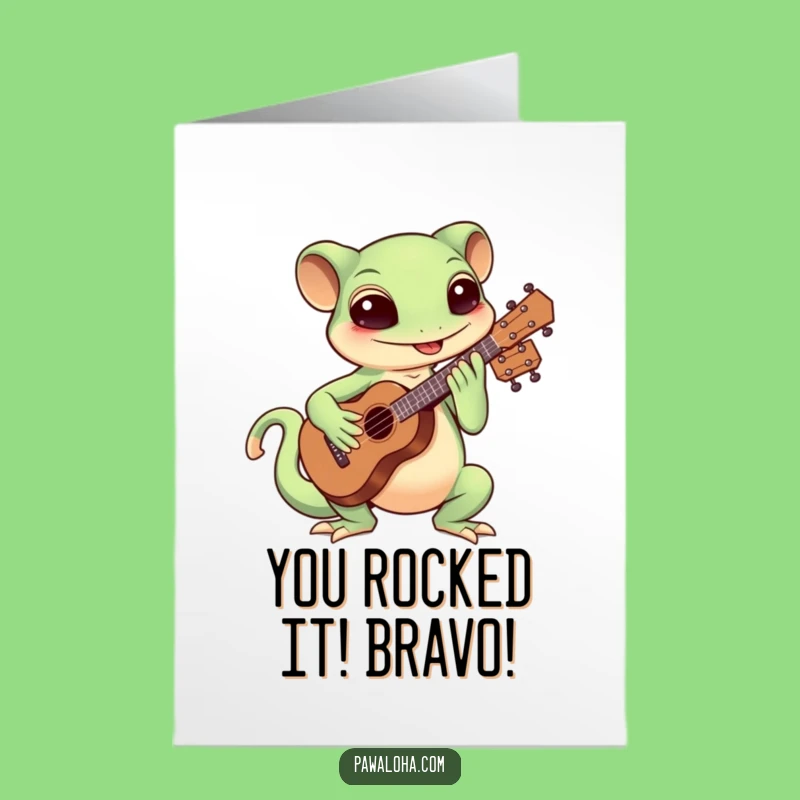 Free Printable Congrats Card: Kawaii Gecko Jamming Ukulele!