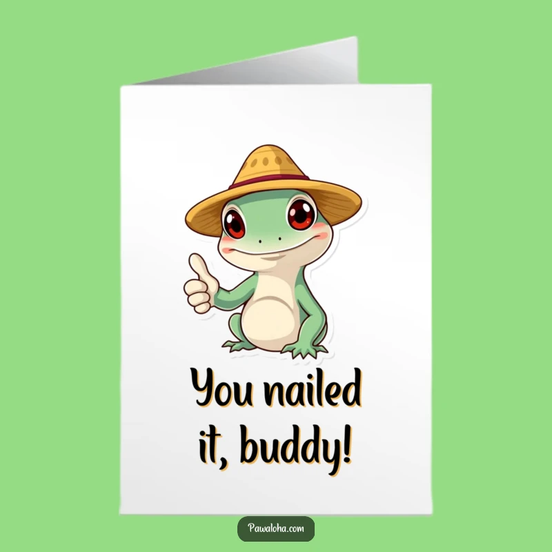 Free Printable Congrats Card: Smiling Gecko Thumbs Up, Funny Success Vibes, DIY Downloadable Gift!