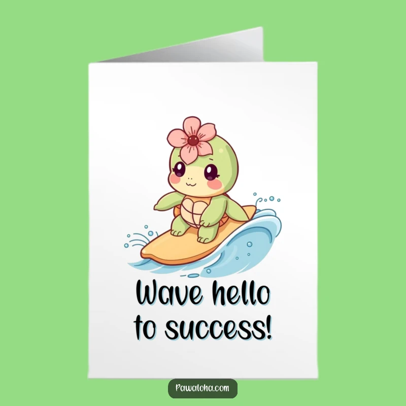 Free Printable Kawaii Surfer Turtle Congratulations Card: Funny Dolphin Downloadable Gift