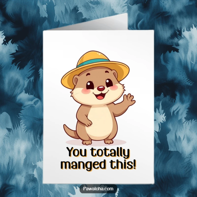 Funny Free Printable Congratulations Card: A cheerful mongoose wearing a sun hat waves hello, celebrating your fantastic achievement.