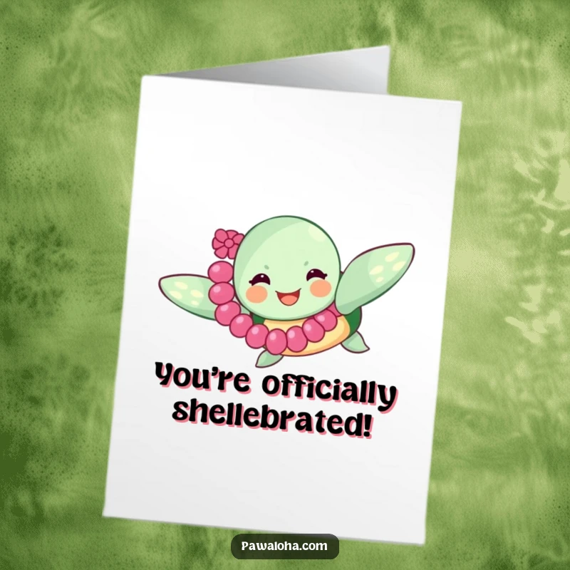 Funny Free Printable Congrats Card: A joyful sea turtle wearing a lei, swimming with a smile, perfect for any celebration.