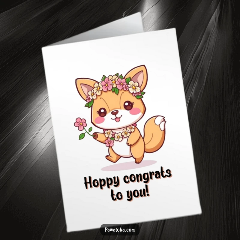 Funny Free Printable Congrats Card: Animal in leis hopping with excitement, a high-energy way to say congratulations.