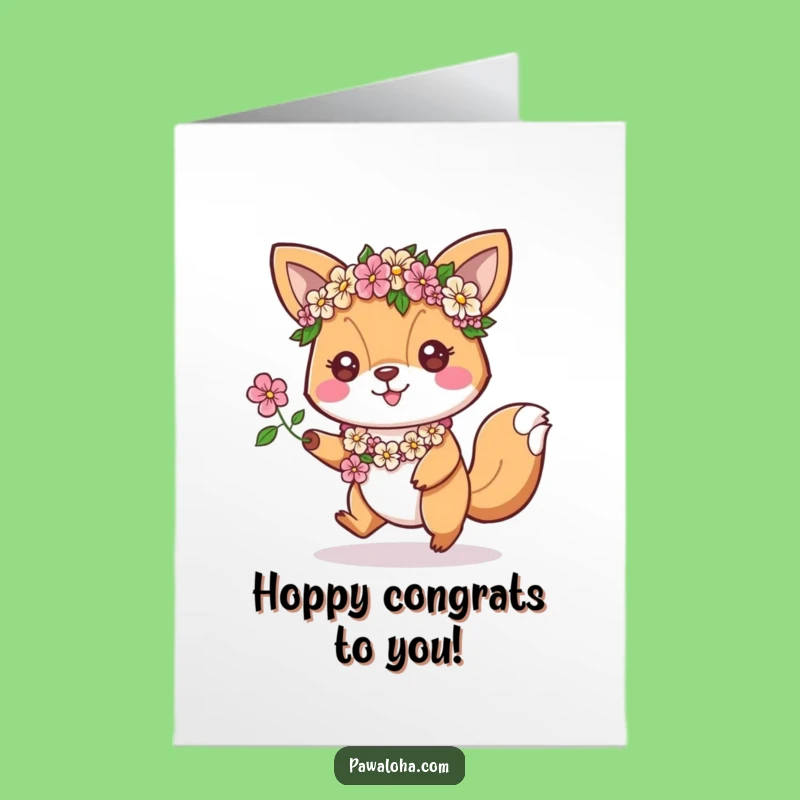 Free Printable Congrats Card: Leis & Hopping Animal - Energetic Downloadable for Celebrations