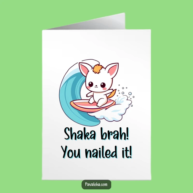 Free Printable Congrats Card: Surfing Animal Rainbow Wave Catch Downloadable Gift