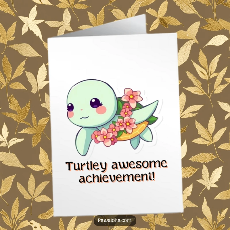 Funny Free Printable Congratulations Card: Kawaii sea turtle gracefully swims with a beautiful flower garland.